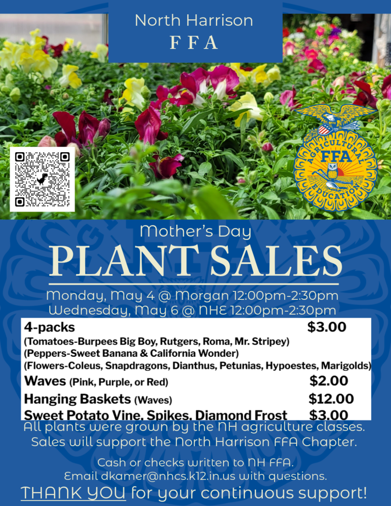 North Harrison FFA Mother's Day Plant Sale - May 4 and May 6, 2026
