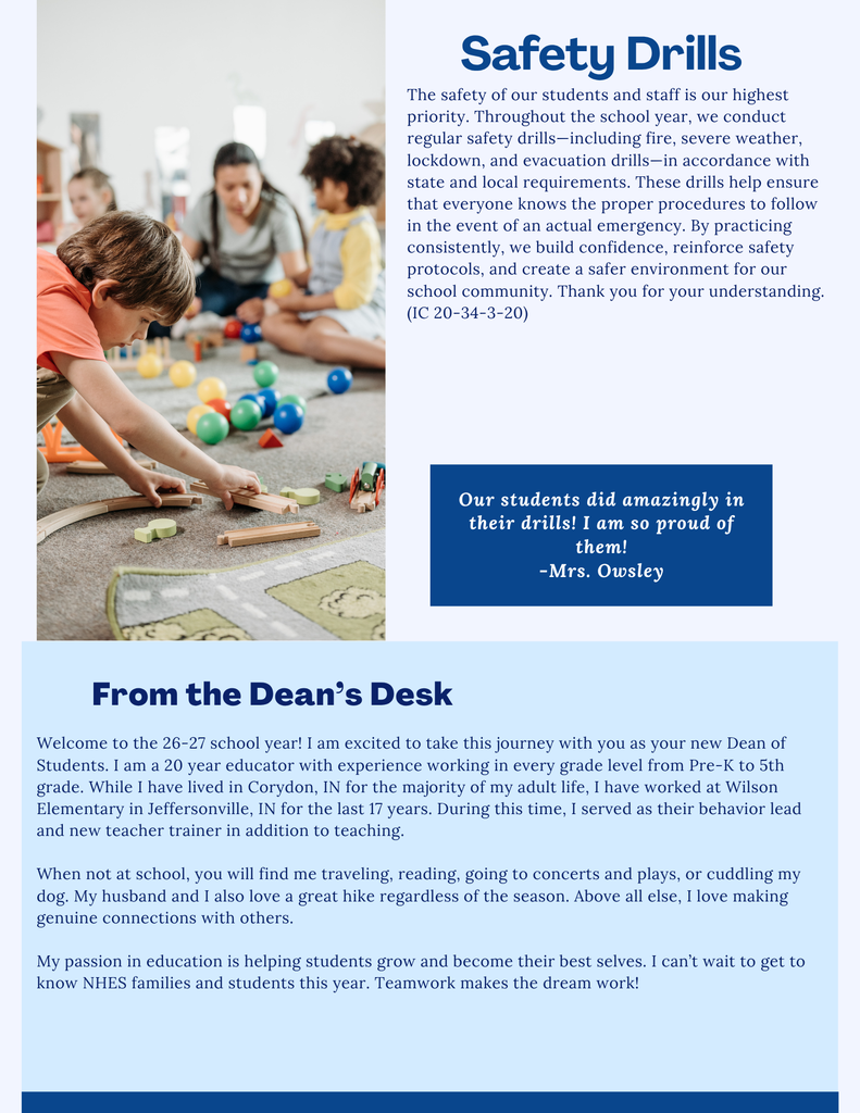 Safety Drills and Dean's Desk