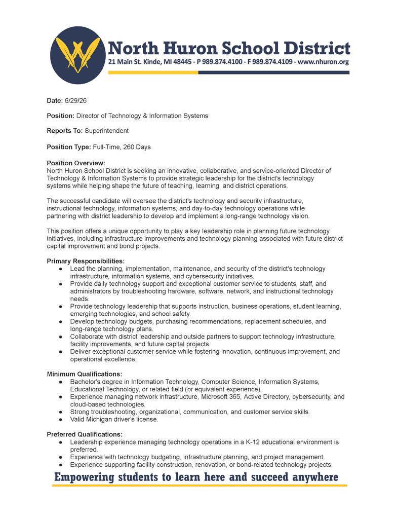 Technology Director Job Posting Page 1