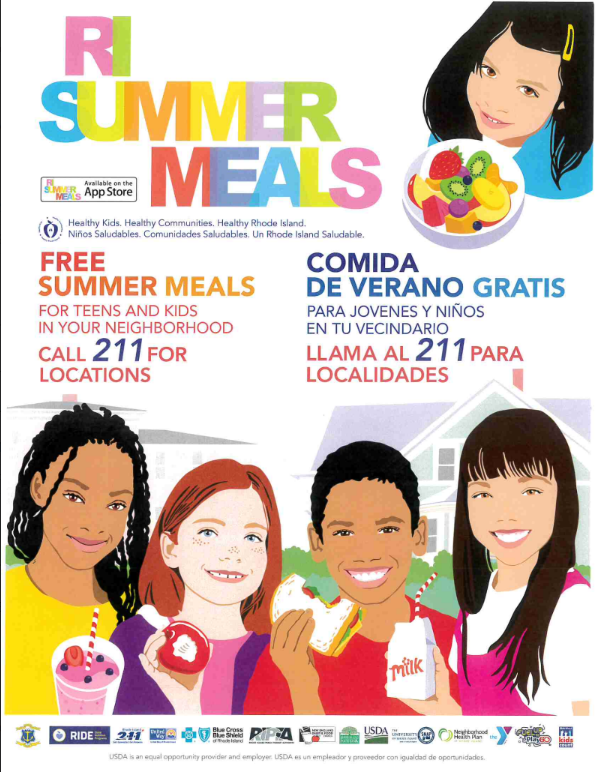 Flyer with information on RI Summer Meals (Free summer meal program)
