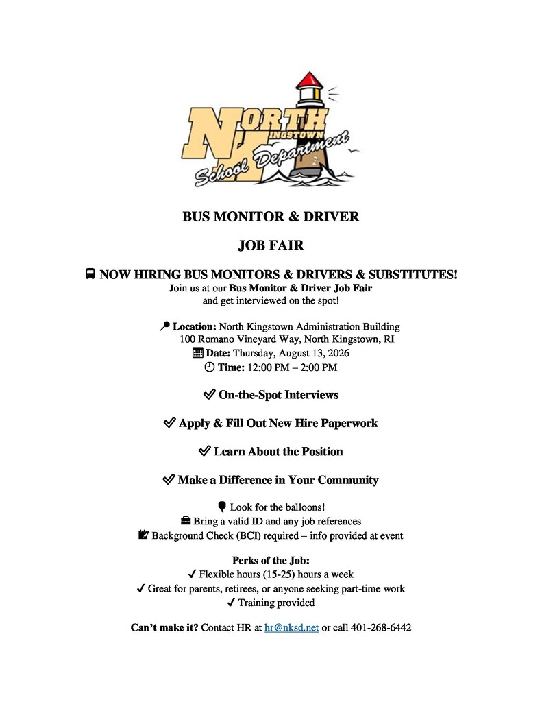 NKSD  Bus Monitor & Driver Job Fair - August  13th
