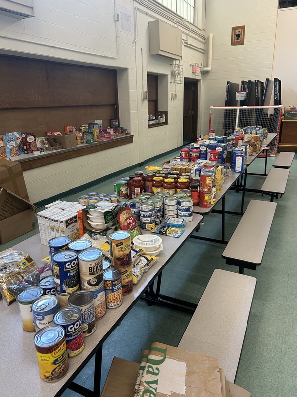 Assortment of Food on tables for a giveaway