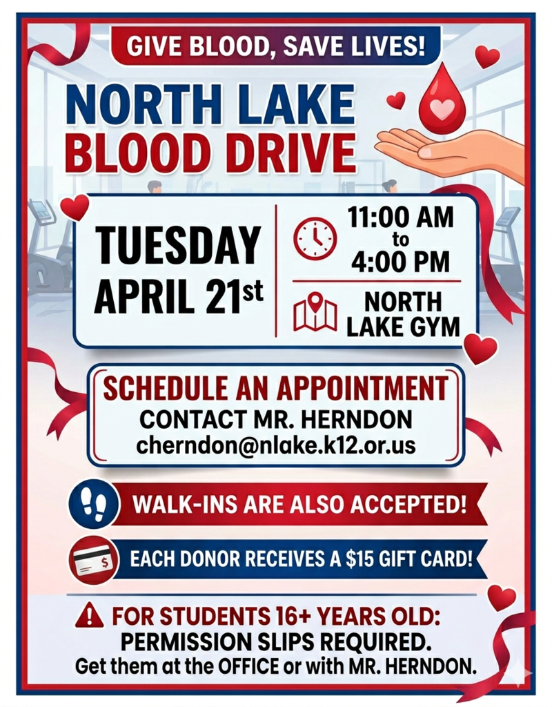 Blood drive April 21st 11am to 4pm. 