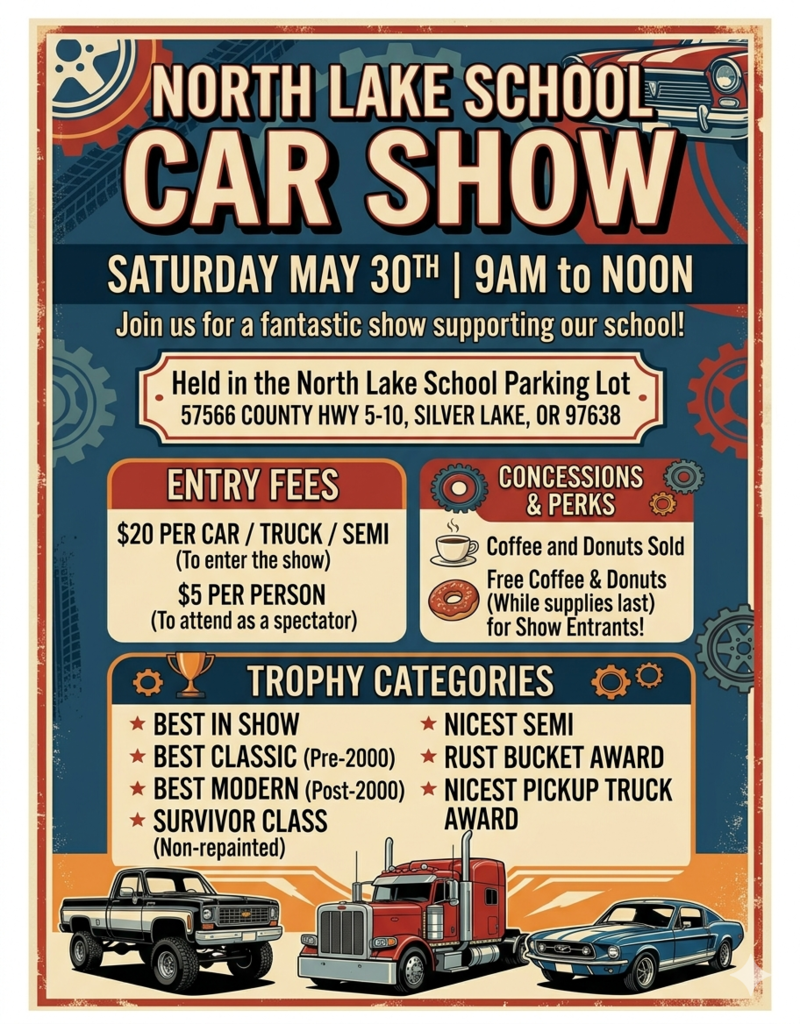 Car show Saturday May 30th from 9am to Noon 