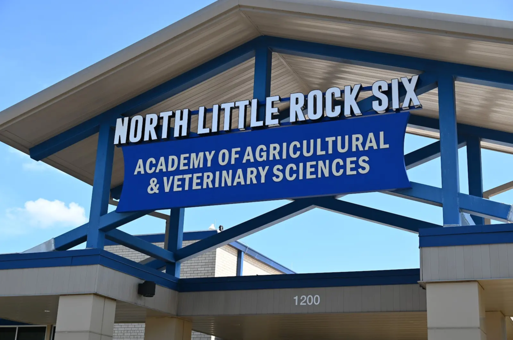 Sign in front of the North Little Rock Six Academy of Agricultural & Veterinary Sciences