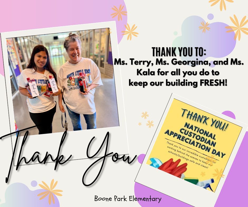 Happy National Custodian Appreciation Day!! Thank you Ms. Terry, Ms. Georgina, and Ms. Kala for all you do to keep our building FRESH! We appreciate all you do!