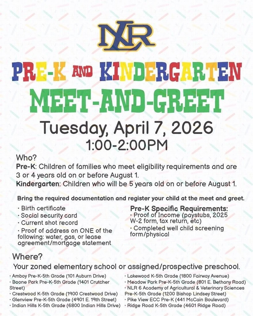 Pre-K and Kindergarten Meet and Greet TODAY 1pm-2pm