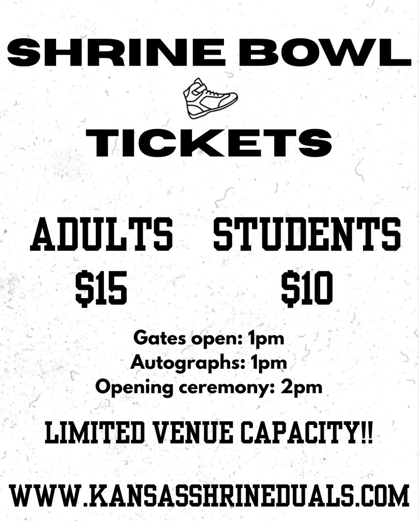 Saturday, March 28, Leo and Brenah travel to Wichita to compete in the Shrine Duals! Wish them luck. For tickets, purchase with the link! https://whollyticket.com/paymentpage/payment.php?event_id=84623