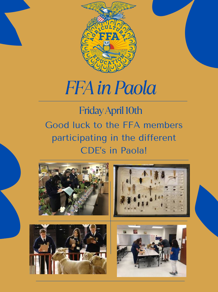 This Friday the FFA Chapter travels to Paola for CDE events! 🌾