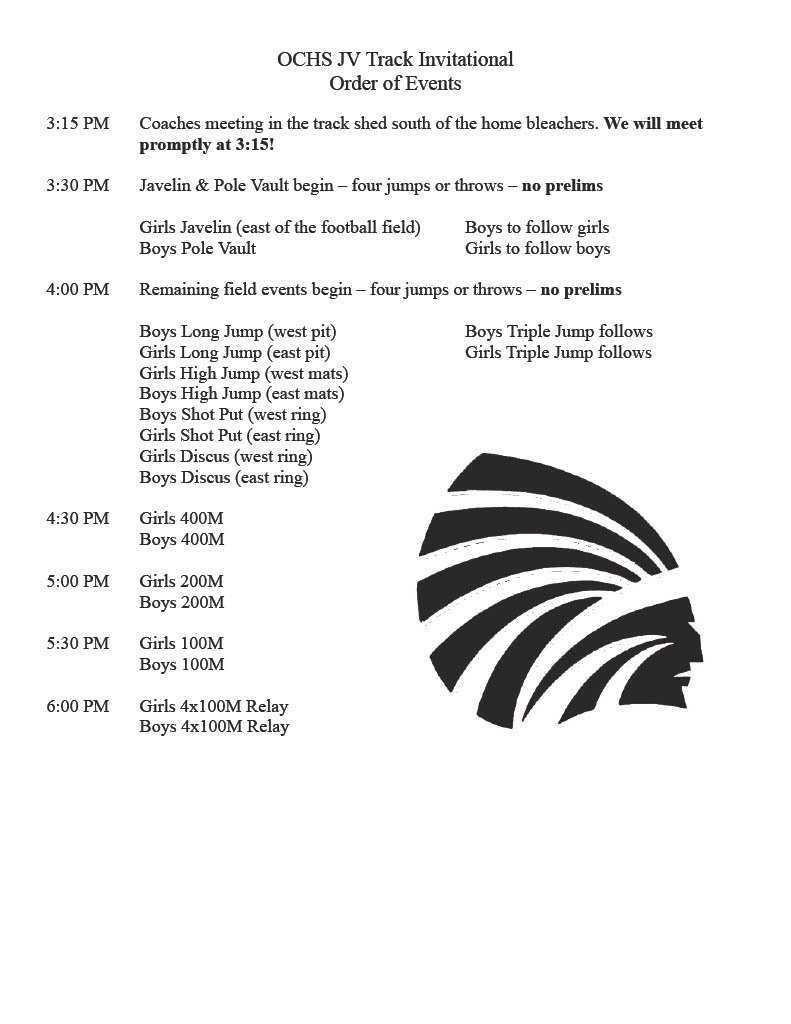 Order of Events (note, no hurdles or distance)