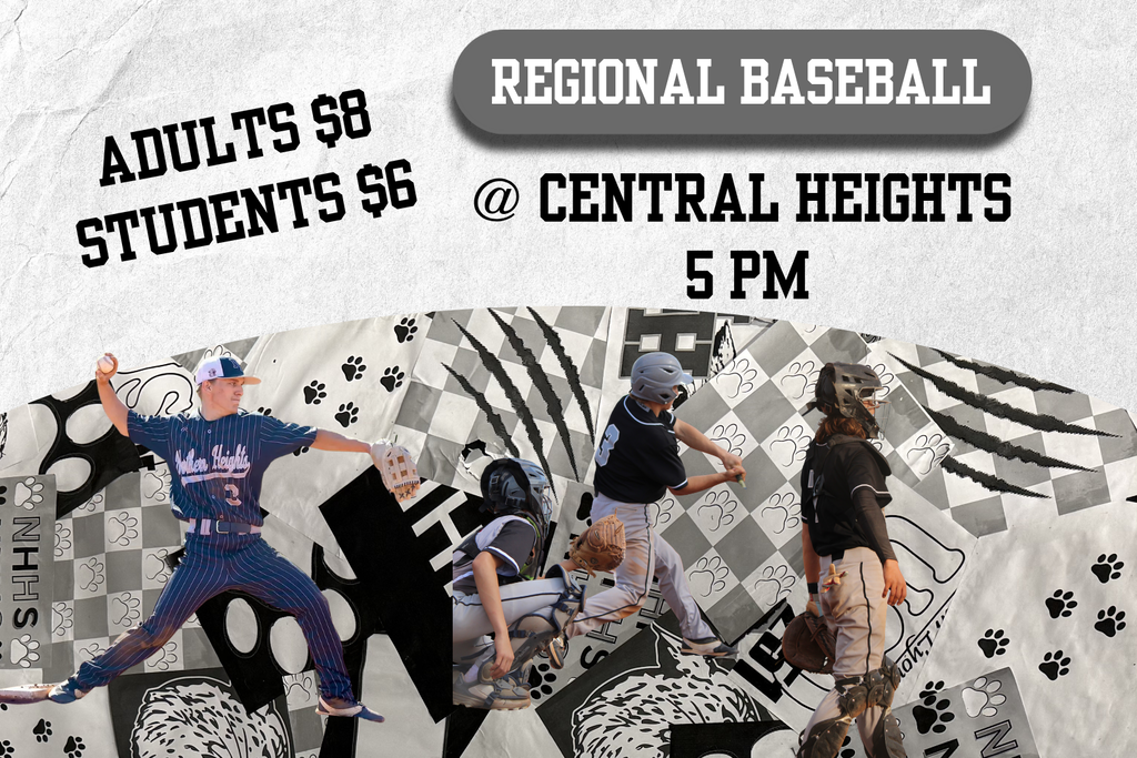 Regional Baseball 5/14 @ Central Heights - 5pm Adults $8 Students $6