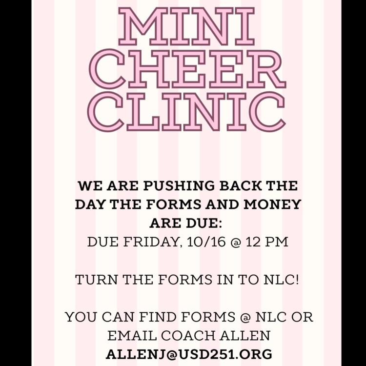UPDATE: We have pushed back the due date for the mini cheer clinic to Friday the 16th