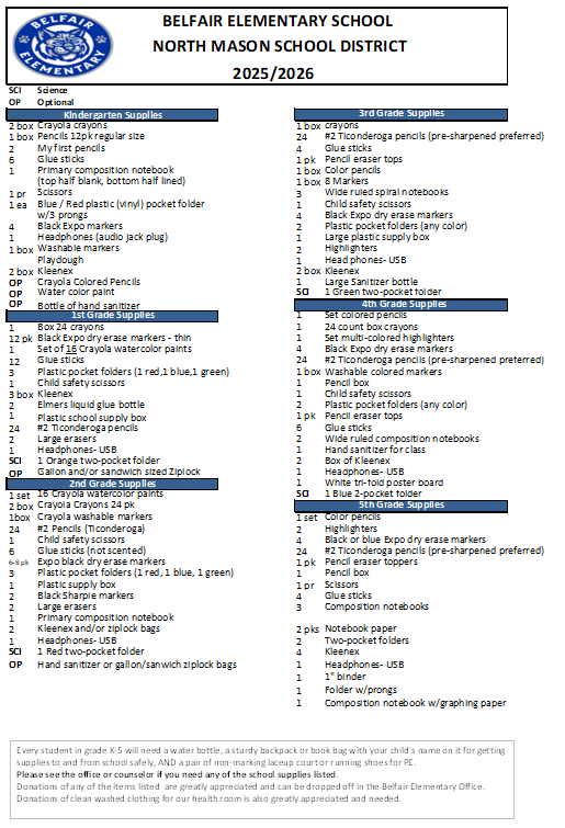 School Supply List