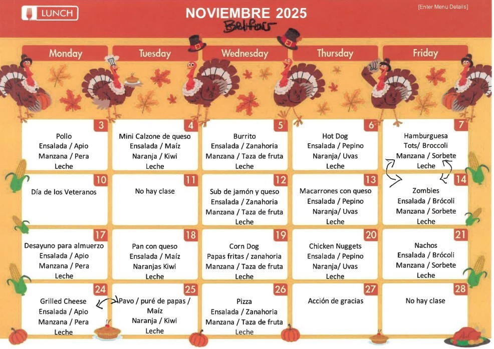 November Lunch Menu Spanish