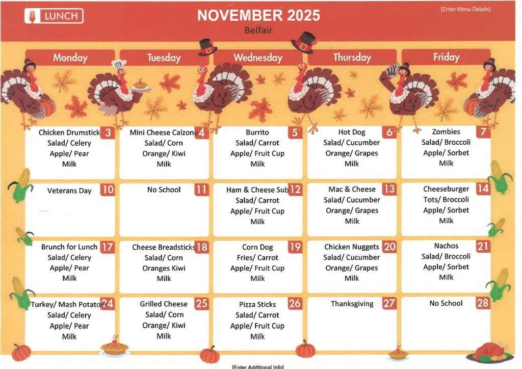 November Lunch Menu