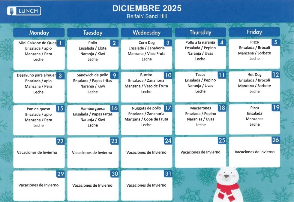 December Menu spanish