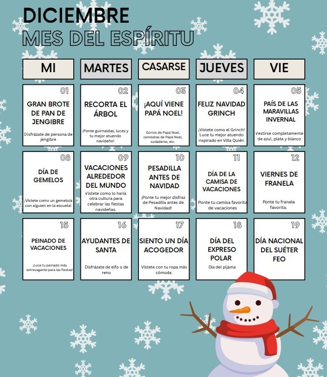 December Spirit Week Spanish
