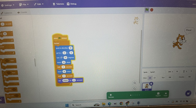 Scratch assignment to make their Sprite move and speak