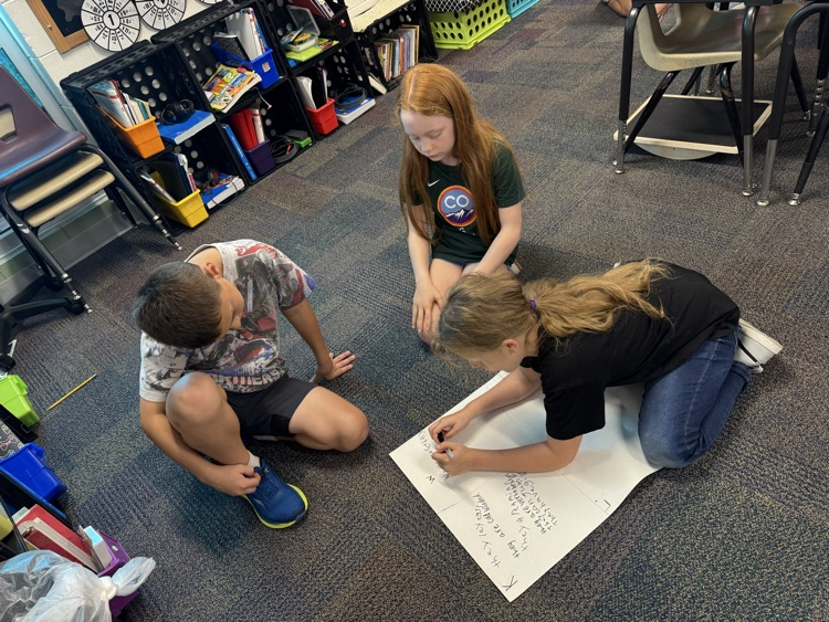 students working on posters about frogs