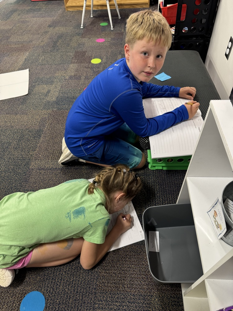 students working on posters about frogs