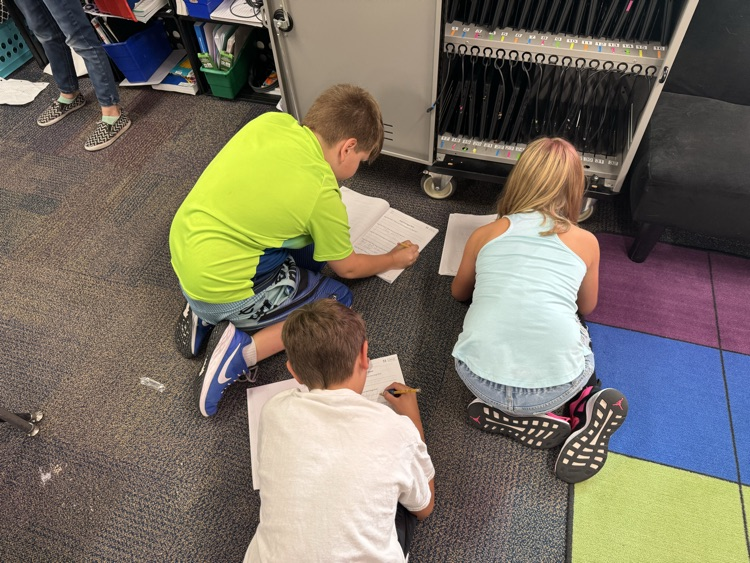 students working on posters about frogs