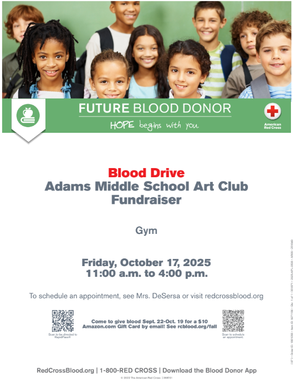 Adams Middle School Art Club Blood Drive