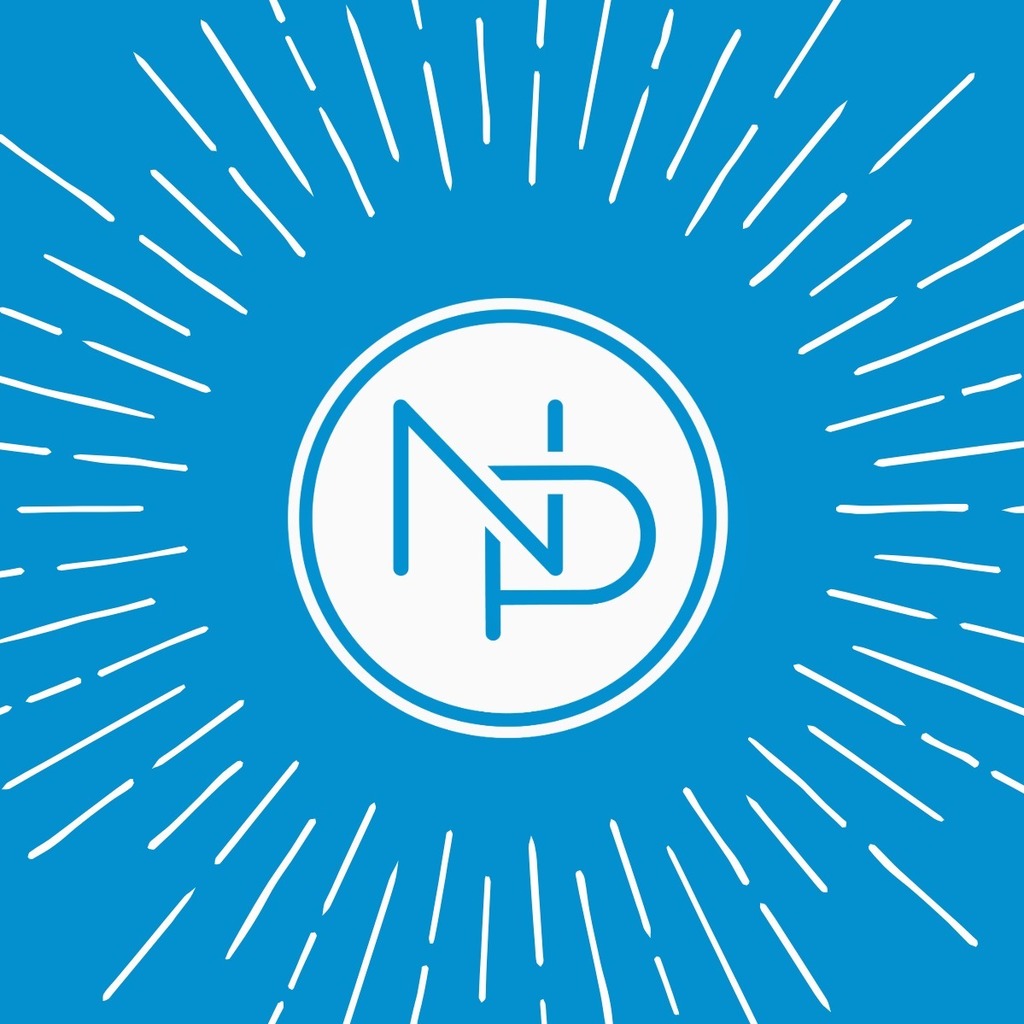 NP logo with rays coming from it.