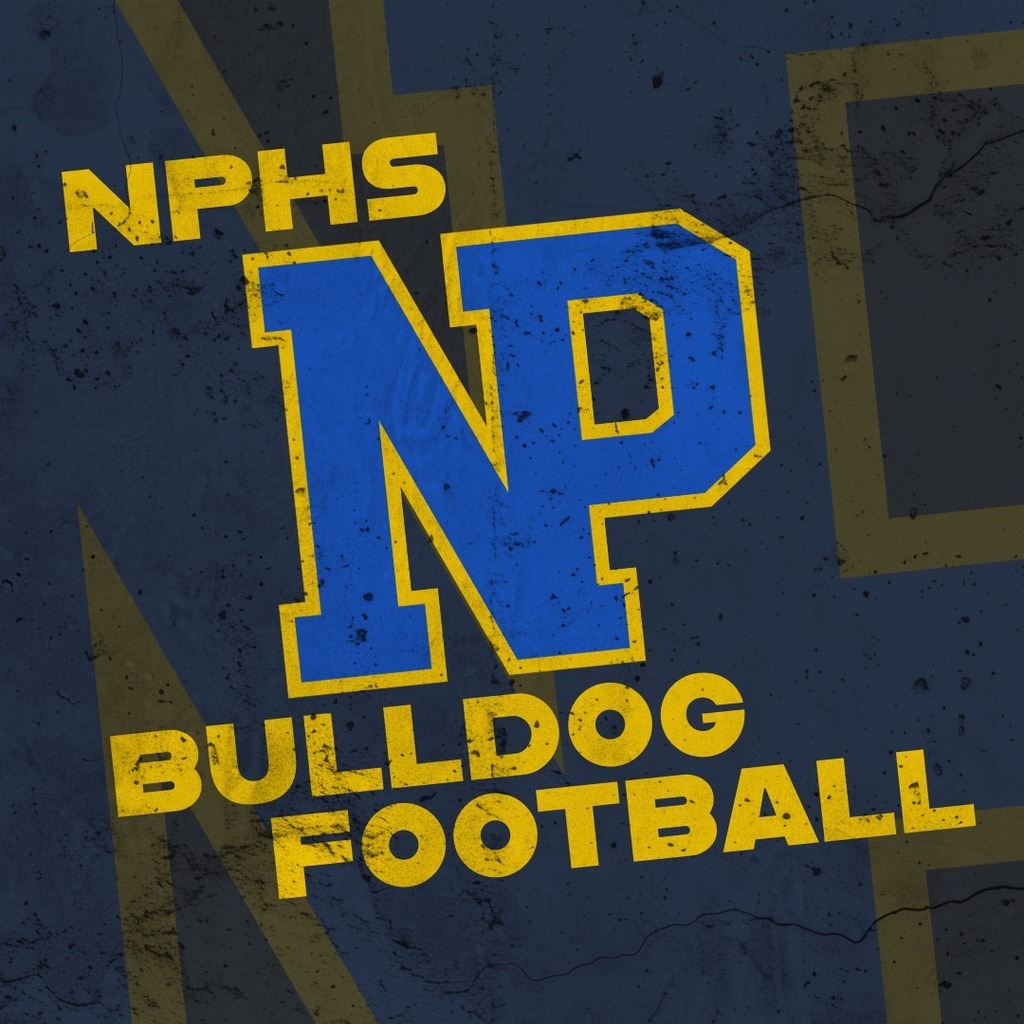Weathered graphic that says NPHS Bulldog Football with Block NP Logo.