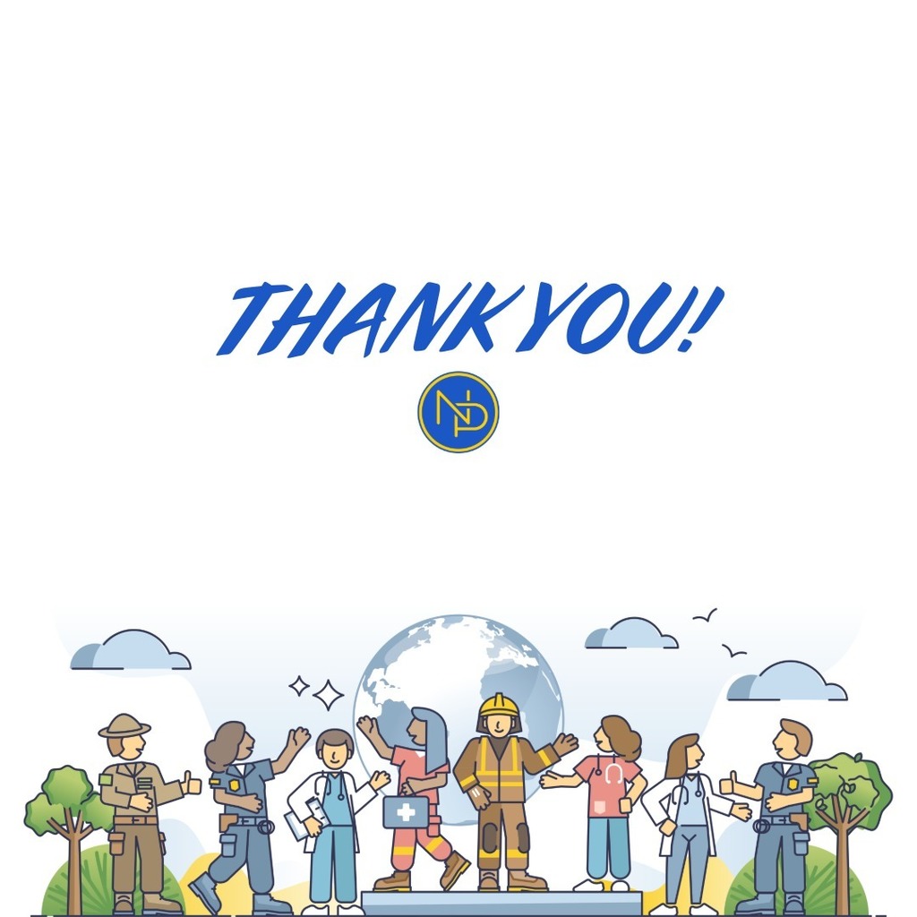first responders day graphic that says Thank You with NP logo and illustration of first responders.