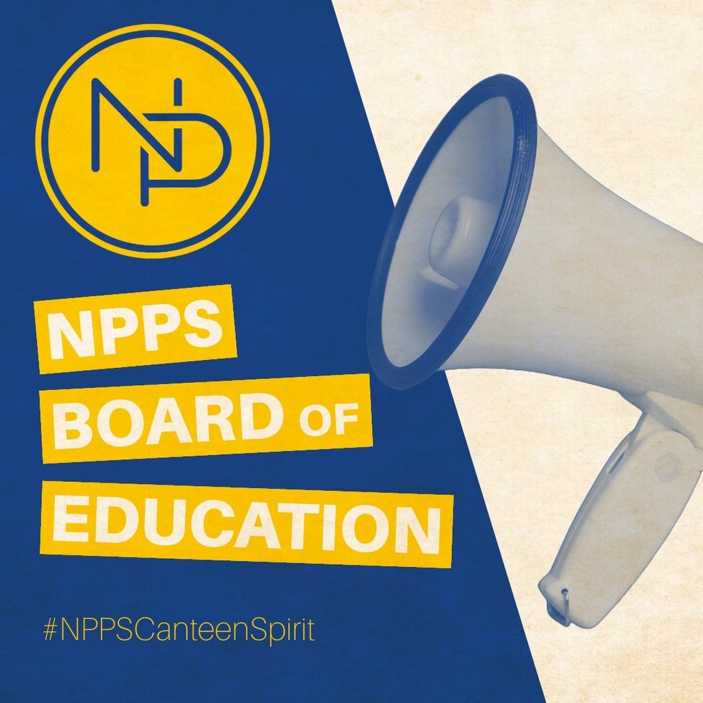 NP Logo with a megaphone and text that reads NPPS Board of Education #NPPSCanteenSpirit