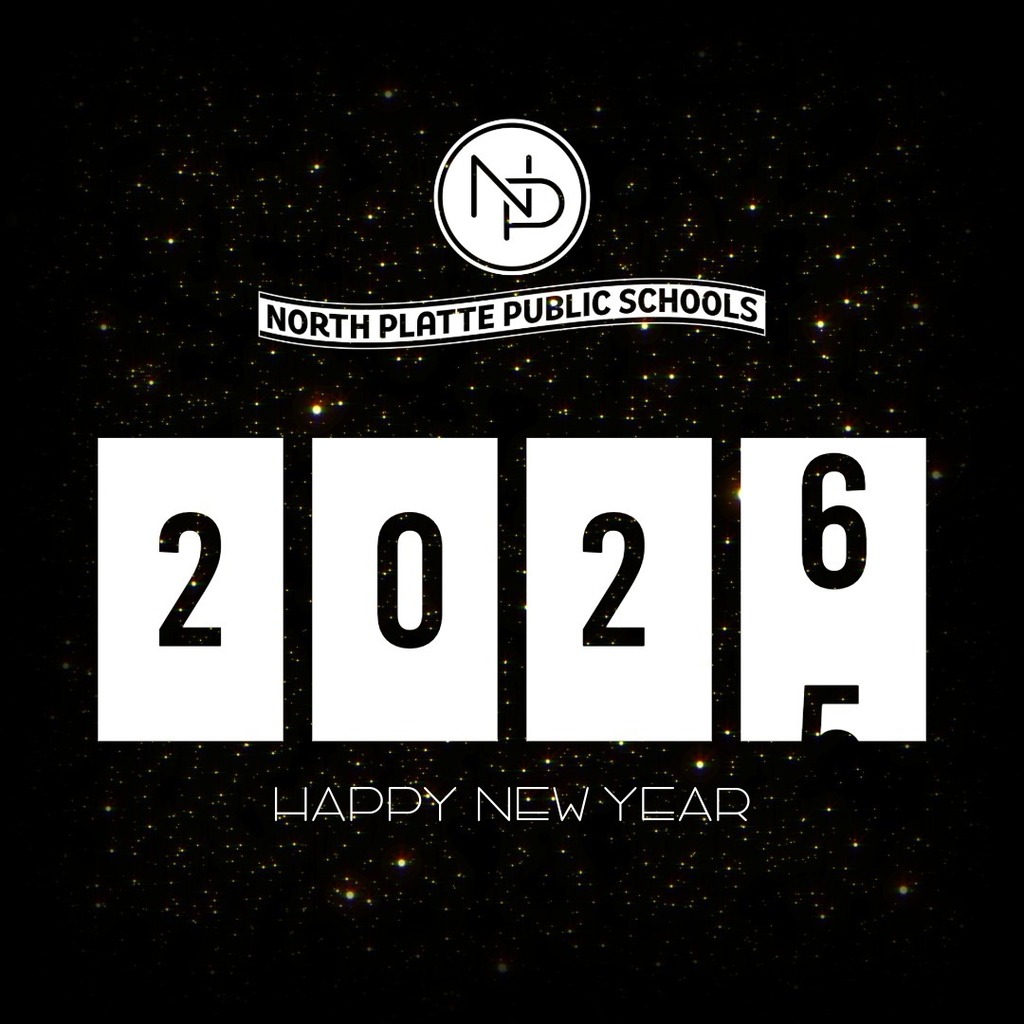 NP North Platte Public Schools Logo with year moving to 2026 that reads Happy New Year