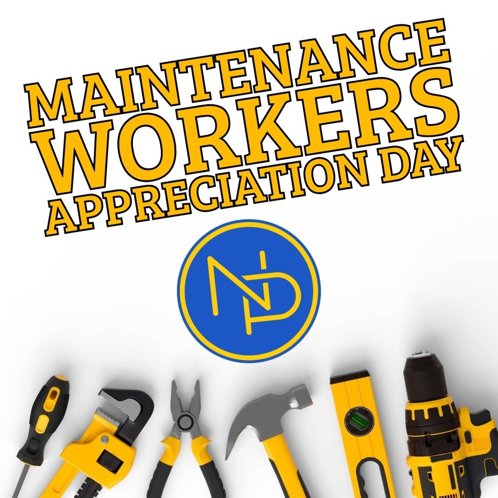 Yellow and black tools with the blue and yellow interlocking NP logo and text that reads "Maintenance Workers Appreciation Day"
