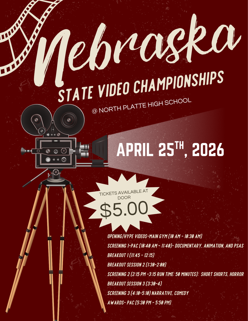 Nebraska State Video Championships on April 25th 2026 $5 at the NPHS door.
