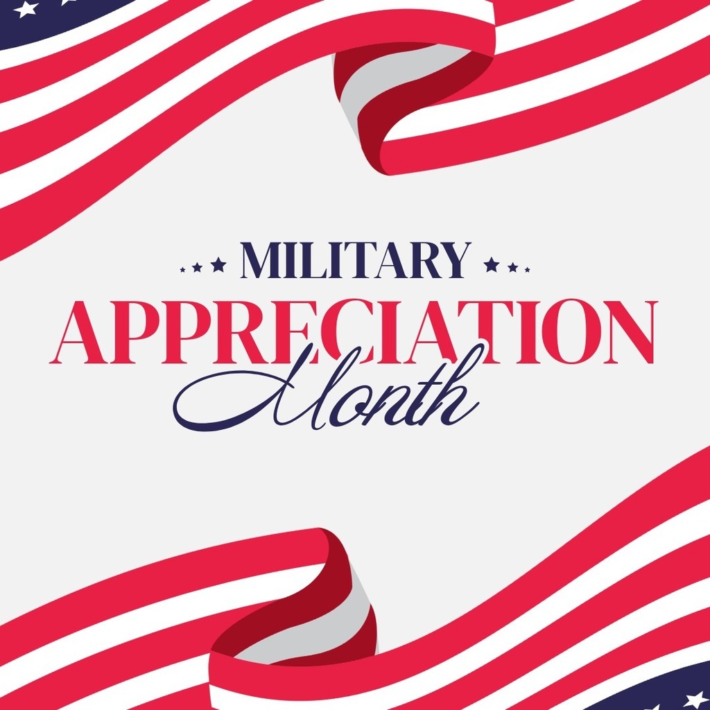 Decorative flag background with text that reads Military Appreciation Month