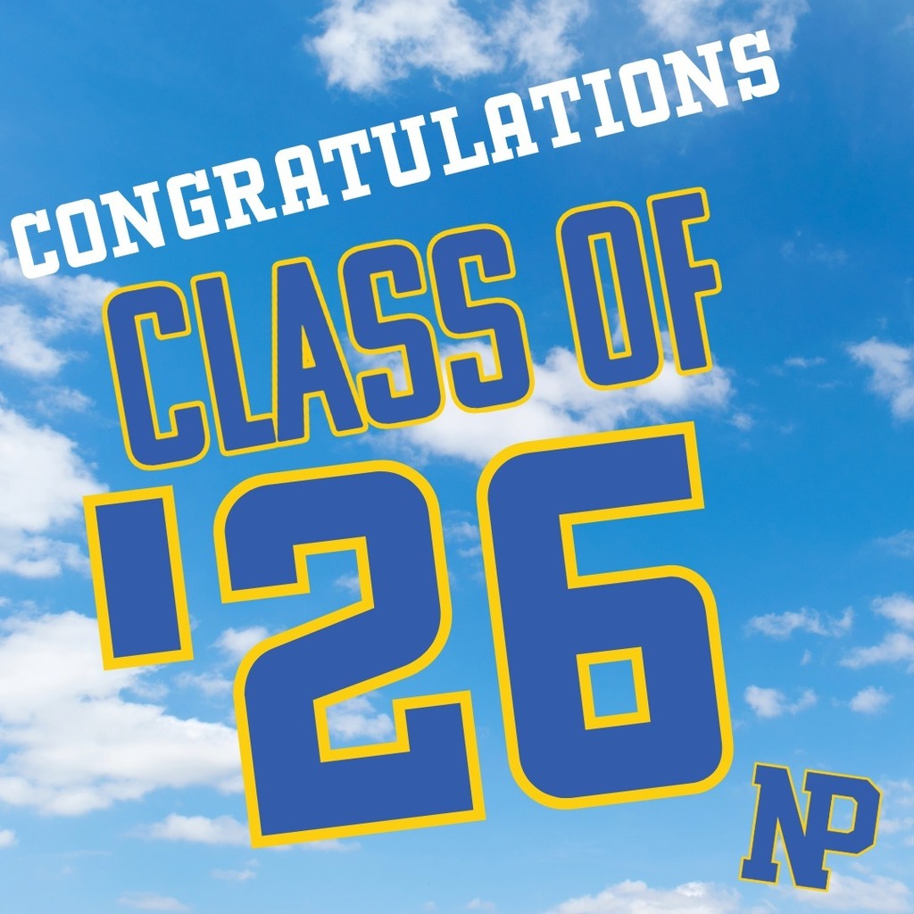 Blue sky with text that reads Congratulations Class of '26 and the Block NP Logo in the bottom right corner.