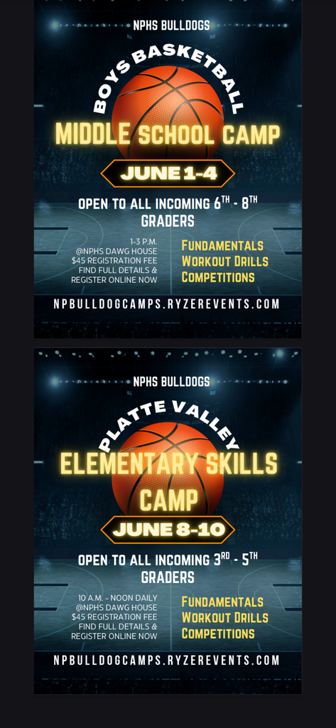 Middle School Camp June 1-4 Elementary Camp June 8-10