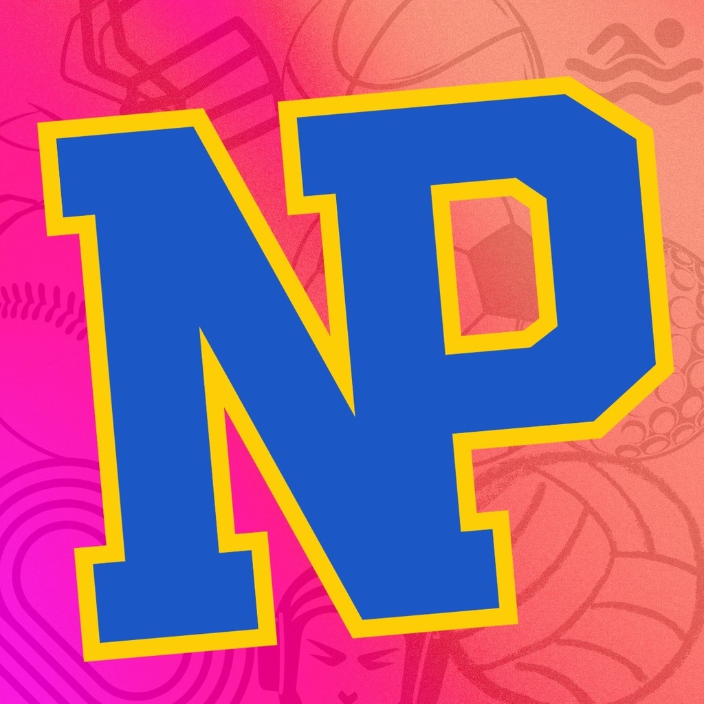 Block NP with summer colors and sports shapes in the background.