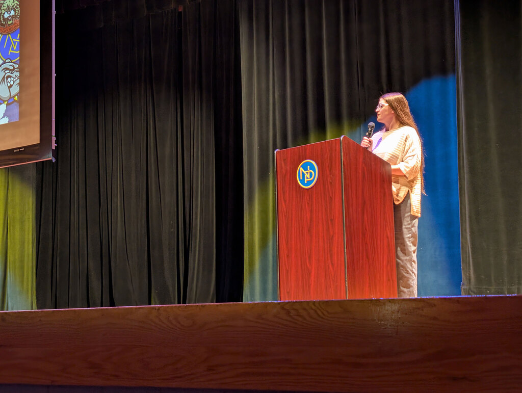 NPPS BoE President Emily Garrick presenting to staff.