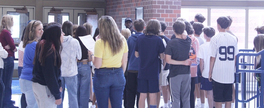 First Day for Freshman - Officer Smith helping them learn some North Platte High School rules!