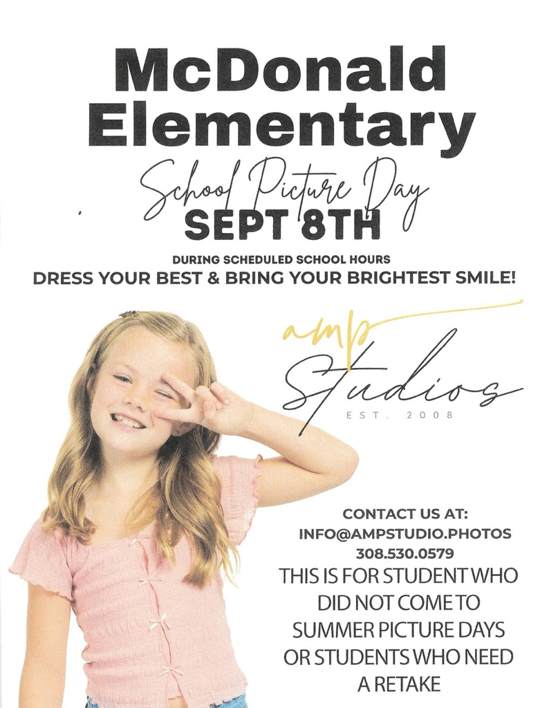 Image of a girl telling you about School Picture day at McDonald Elementary on September 8th