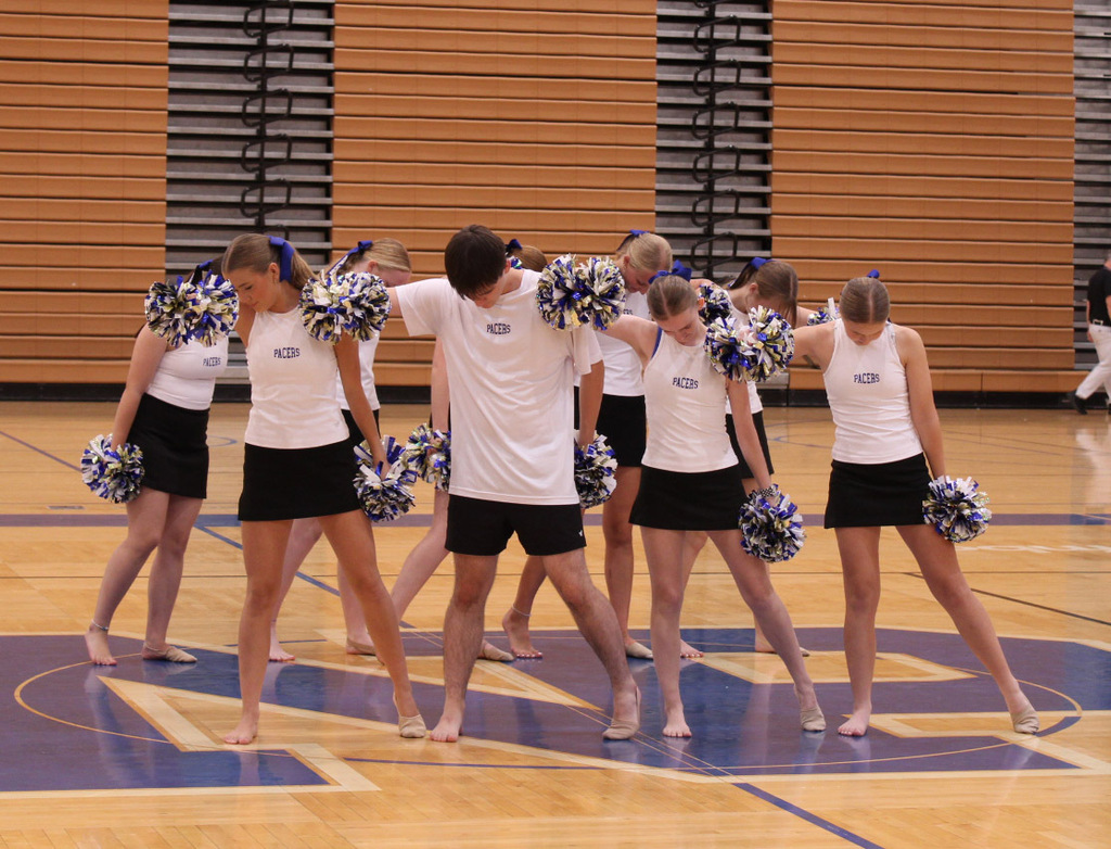 Pacers Dance Team performing a routine at pep rally