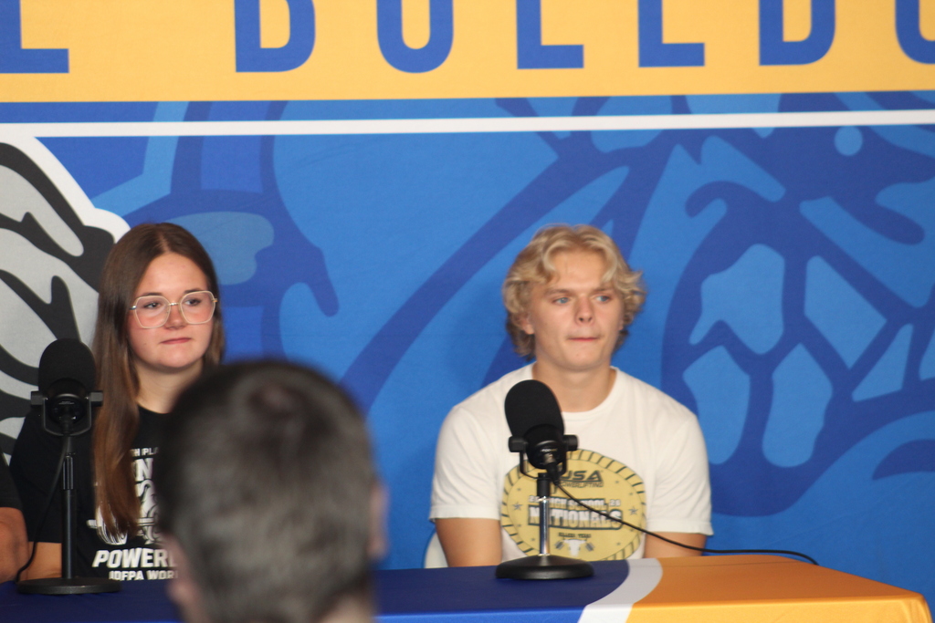 Powerlifting - Coach Parker (not pictured), Aadyn Smith and Grace Wilke answer questions