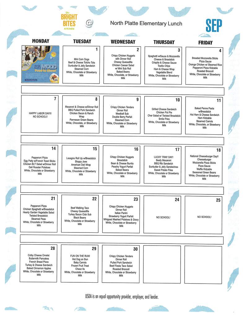 Colorful calendar with lunch options