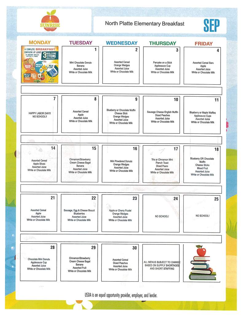 Colorful calendar with Breakfast options