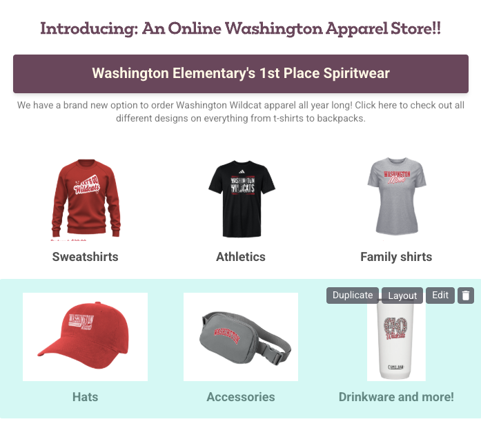 Introducing an online Washington apparel store with images of six different options