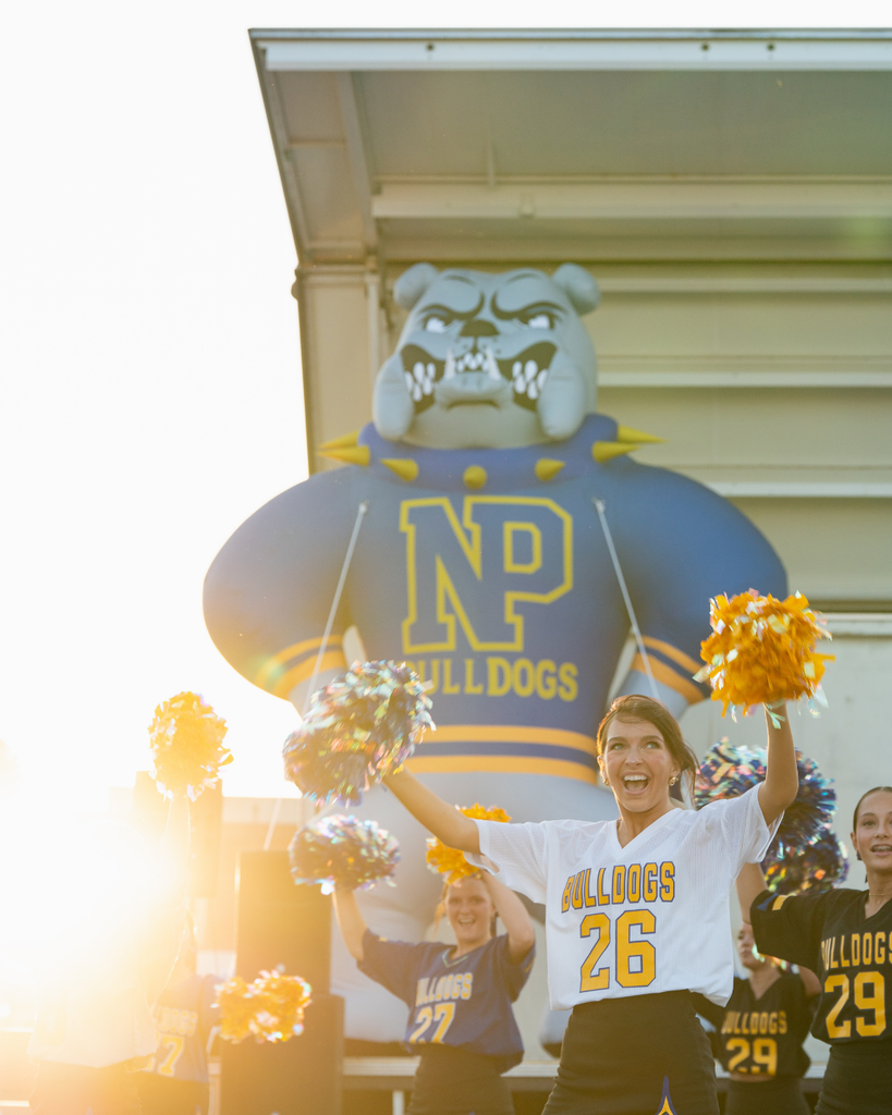 NPHS Homecoming Pep Rally, cheer and inflatable bulldog