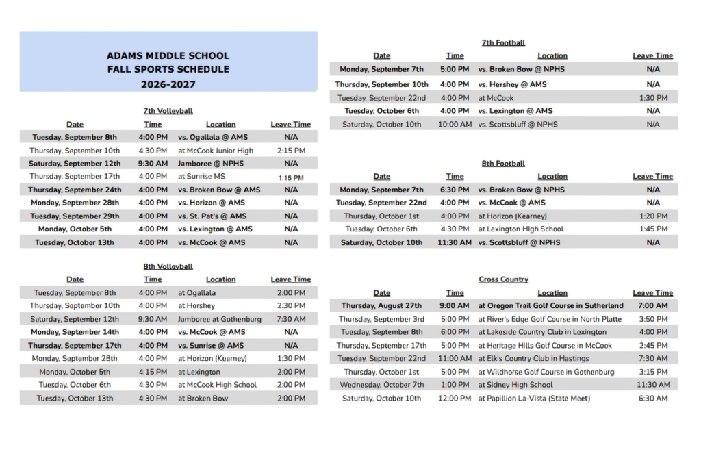 fall sports schedule