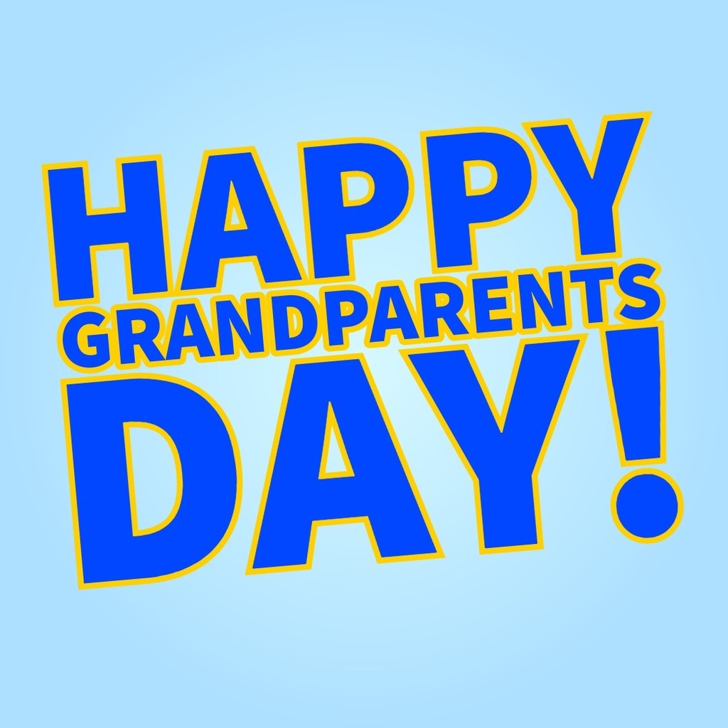 Blue text with gold outline that reads "Happy Grandparents Day!"