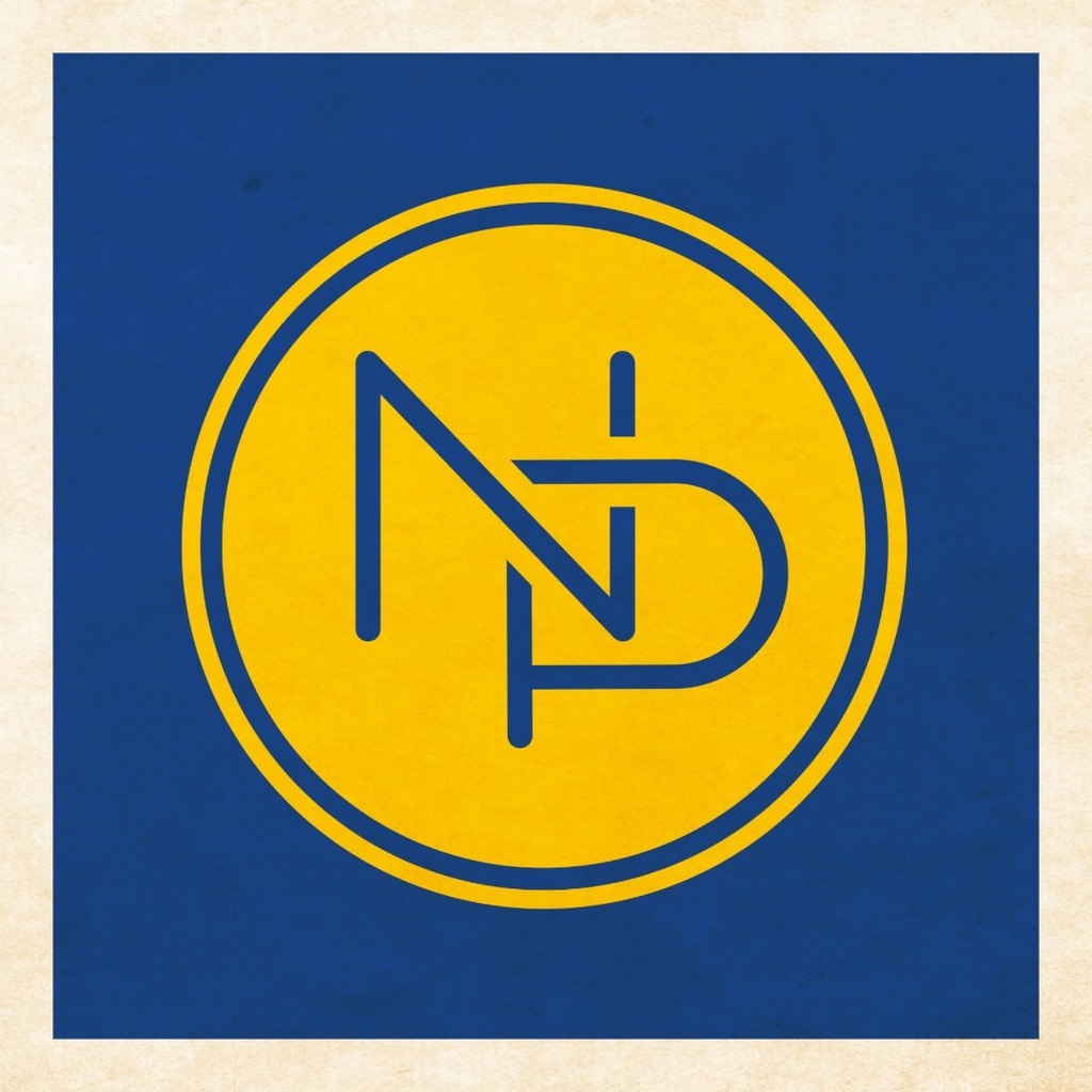 Blue and gold interlocked NP in gold circle with blue background.