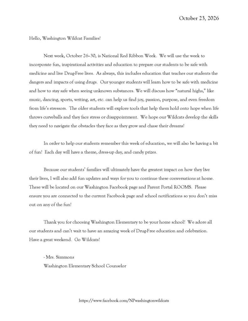 Parent Letter for Red Ribbon week
